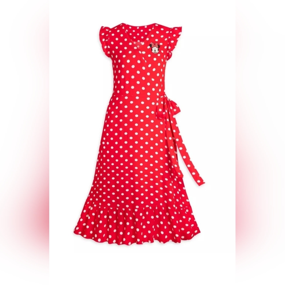 Disney Minnie Mouse Polka Dot Midi-Wrap Dress,Adjustable ties at waist. Small - Picture 3 of 8